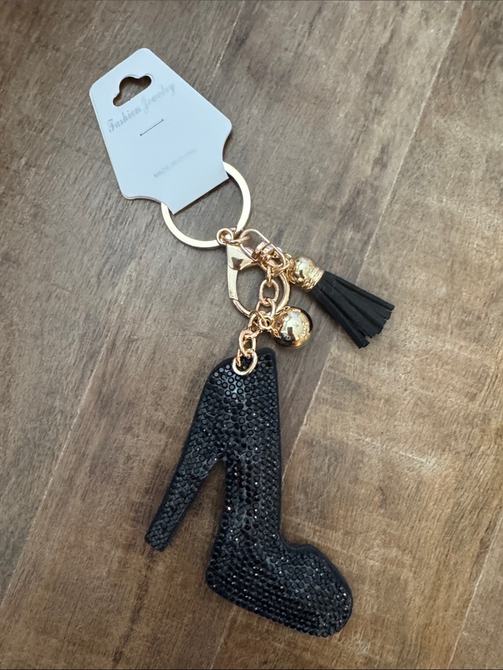 Gold & Black High Heel Tassel Keychain - Black SPARKLES